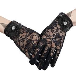 AWOCAN Damen Spitze Elegante Kurze Handschuhe Courtesy Sommer Handschuhe für Hochzeit Party und Tee Party 1920er Jahre Vintage Kostüme, Schwarz , One size von AWOCAN