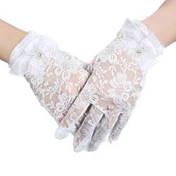 AWOCAN Damen Spitze Elegante Kurze Handschuhe Courtesy Sommer Handschuhe für Hochzeit Party und Tee Party 1920er Jahre Vintage Kostüme, weiß, One size von AWOCAN