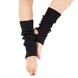 AWOCAN Damen Winter Extra Soft Overknee High Footless Gestrickte Steigbügel Beinwärmer für Yoga Ballett Tanz, Schwarz , 3 von AWOCAN