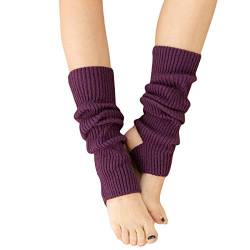 AWOCAN Damen Winter Extra Soft Overknee High Footless Gestrickte Steigbügel Beinwärmer für Yoga Ballett Tanz, violett, 3 von AWOCAN