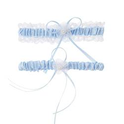 AWOCAN Hochzeitsstrumpfband Brautkleid Blumenspitze Elastische Brautstrumpfbänder mit Schleife, Spitze, Brautstrumpf Blumenornamente Blau (A) von AWOCAN