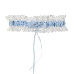 AWOCAN Hochzeitsstrumpfband Brautkleid Blumenspitze Elastische Brautstrumpfbänder mit Schleife, Spitze, Brautstrumpf Blumenornamente Blau (B) von AWOCAN