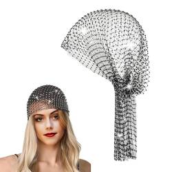 AWOCAN Mesh Strass Stirnband Hüte für Frauen Glitzer Elastische Breite Kopftücher Kristall Haar Wraps Schal (Schwarz) von AWOCAN