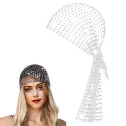 AWOCAN Mesh Strass Stirnband Hüte für Frauen Glitzer Elastische Breite Kopftücher Kristall Haar Wraps Schal (Weiß) von AWOCAN