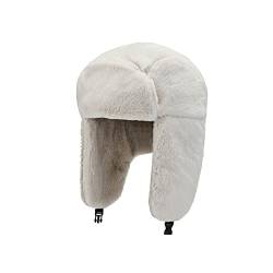 AWOCAN Winter Unisex Faux Fur Bucket Hat Soft Warm Herbst Winter Fluffy Flight Mütze mit Ohrenklappen für Eislaufen und Outdoor-Aktivitäten (Weiß) von AWOCAN