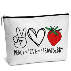 AWSICE Erdbeer-Kosmetiktasche, Peace Love Erdbeer-Geschenke für Mädchen, Geburtstagsgeschenke für Frauen, Schwester, sie, Trainer, Mädchen, Teenager, B26, Weiss/opulenter Garten von AWSICE