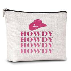 AWSICE Hot Pink Howdy Make-up-Tasche Cowboyhut Retro Western Kosmetiktaschen Western Geschenke für Frauen Western Country Rodeo Reißverschluss Tasche Cowgirl Geschenk für Frauen Schwester Mädchen von AWSICE