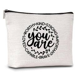 AWSICE Inspirierende Make-up-Tasche "You are Brave Strong Loved Gifts for Women Friendship Travel Culletry Bags for Women Teachers Sister Girls Teens Friend-A06, Mehrfarbig von AWSICE