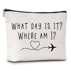 AWSICE Kosmetiktasche mit Aufschrift "What Day Is It Where Am I", Reise-Kulturbeutel, Freundschaftsgeschenk für Stewardess Flight Crew Frauen Schwester Freund A13, Mehrfarbig von AWSICE