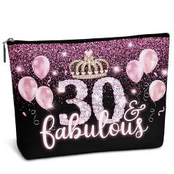 AWSICE Lustige niedliche Make-up-Tasche, 30 & fabelhaftes Geburtstagsgeschenk für Mädchen, schwarz und rosa, Kosmetiktasche für Frau, Schwester, Mutter, Freunde, B46, Weiss/opulenter Garten von AWSICE