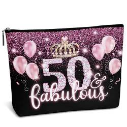 AWSICE Lustige süße Make-up-Tasche, tolles Geburtstagsgeschenk für Mädchen, Schwarz und Rosa, Kosmetiktasche für Frau, Schwester, Mutter, Oma, 50 & Fabulous von AWSICE