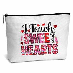 AWSICE Make-up-Tasche für Lehrer, Valentinstagsgeschenk, "I Teach Sweet Hearts", Geschenk für Lehrer, rosafarbener Leopard, Valentinstag, Geburtstagsgeschenke für Lehrer, Freundin, Frau, Mutter, von AWSICE