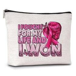 AWSICE Make-up-Tasche mit rosa Schleife, Brustkrebs-Bewusstsein, Reißverschluss-Tasche "I Fought for My Life and I Won Cancer Support Gift For Women Breast Cancer Survivor-Gift For Women Patients von AWSICE