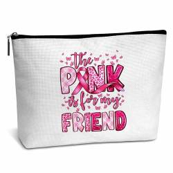 AWSICE Pink Cancer Awareness Gift, The Pink Is For My Friend Make-up-Tasche, rosa Leoparden-Kosmetiktasche, bekämpft Krebs, ermutigendes Geburtstagsgeschenk für Patientin, Frau, Freundin, Tochter, von AWSICE