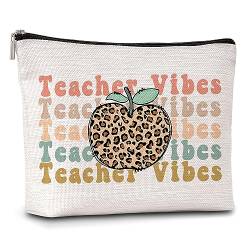 AWSICE Teacher Vibes Make-up-Tasche, Apple-Lehrer, Wertschätzung, Reise-Kulturbeutel, Kosmetiktasche, Dankeschön, Geschenk, Wertschätzung, Geschenk für Frauen, Lehrer-A25, Mehrfarbig von AWSICE