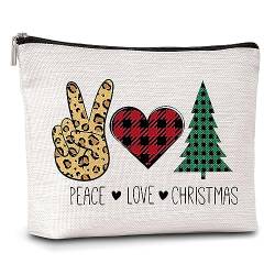 AWSICE Weihnachten Make-up Tasche Frieden Liebe Weihnachten Kosmetiktasche rot kariert Leopard Weihnachtsgeschenk für Frauen Mutter Teenager Mädchen Schwester Freunde Tochter A27, Mehrfarbig von AWSICE