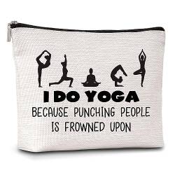 AWSICE Yoga-Geschenk-Make-up-Tasche "I Do Yoga Because Punching People Is Frowned Upon", Kosmetiktasche, Reisetasche, Dankeschön, Geschenk für Lehrer, Yoga-Liebhaber, Lehrer, Frauen, Schwester, von AWSICE