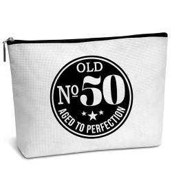 Lustige Make-up-Tasche, Old 50 Aged To Perfection, Geschenke für Frauen, 50. Geburtstag Geschenk für Kollegen, Frauen, Schwester, Freund, Tante, B38, Weiss/opulenter Garten von AWSICE