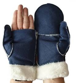 AXELENS Handschuhe Warme Herren Winter zu öffnende Fäustlinge Elegant Komfortable Eco Wildleder L/XL BLAU von AXELENS