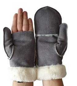 AXELENS Handschuhe Warme Herren Winter zu öffnende Fäustlinge Elegant Komfortable Eco Wildleder L/XL DUNKELGRAU von AXELENS