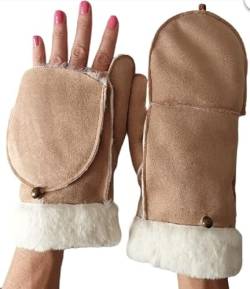 AXELENS Warme Handschuhe Frauen Winter Zu Öffnende Fäustlinge Elegant Komfortable Eco Wildleder S/M BEIGE von AXELENS