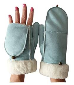 AXELENS Warme Handschuhe Frauen Winter Zu Öffnende Fäustlinge Elegant Komfortable Eco Wildleder S/M HELLBLAU von AXELENS