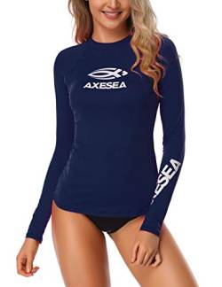 AXESEA Damen Rashguard Langarm Active Top UPF 50+ Rashguard Swim Shirt Surf Bademode - Blau - Medium von AXESEA
