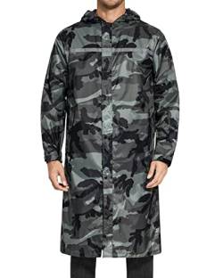 AXESQUIN Lange Regenjacke Herren Wasserdicht Atmungsaktiv mit Kapuze Packbar Regenmantel mit Reflektierender Streifen Regenponcho für Outdoor Fahrrad Wander-Camo XL von AXESQUIN