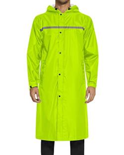 AXESQUIN Lange Regenjacke Herren Wasserdicht Atmungsaktiv mit Kapuze Packbar Regenmantel mit Reflektierender Streifen Regenponcho für Outdoor Fahrrad Wander-Fluor M von AXESQUIN