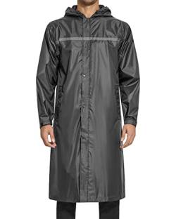 AXESQUIN Lange Regenjacke Herren Wasserdicht Atmungsaktiv mit Kapuze Packbar Regenmantel mit Reflektierender Streifen Regenponcho für Outdoor Fahrrad Wander-Grau M von AXESQUIN