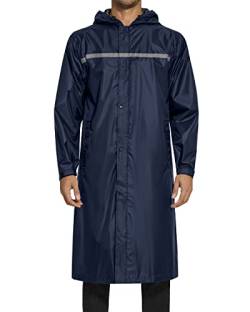 AXESQUIN Lange Regenjacke Herren Wasserdicht Atmungsaktiv mit Kapuze Packbar Regenmantel mit Reflektierender Streifen Regenponcho für Outdoor Fahrrad Wander-Navy Blau L von AXESQUIN