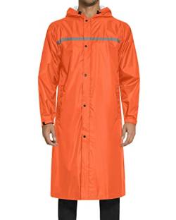 AXESQUIN Lange Regenjacke Herren Wasserdicht Atmungsaktiv mit Kapuze Packbar Regenmantel mit Reflektierender Streifen Regenponcho für Outdoor Fahrrad Wander-Orange L von AXESQUIN