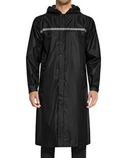 AXESQUIN Lange Regenjacke Herren Wasserdicht Atmungsaktiv mit Kapuze Packbar Regenmantel mit Reflektierender Streifen Regenponcho für Outdoor Fahrrad Wander-Schwarz L von AXESQUIN