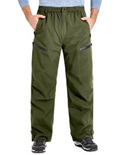 AXESQUIN Regenhose Herren Wasserdicht Atmungsaktiv Wanderhose mit 4 Reißverschlusstaschen Outdoorhose Stretch Arbeitshosen männer Trekkinghose Softshellhose Fahrrad Hose-Olive L von AXESQUIN