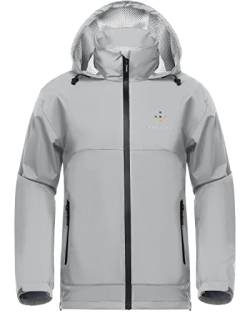 AXESQUIN Regenjacke Herren Wasserdicht Atmungsaktiv Leichte Regenmantel mit Kapuze Packbar Windbreaker Winddicht Outdoorjacke für männer-Hellgrau L von AXESQUIN