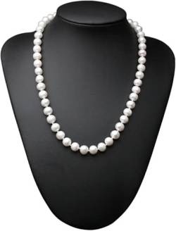 AXHNGUQB Ketten für Damen Echte natürliche Süßwasser-Perlenkette in der Nähe von runden Frauen, klassische weiße 925-Silber-Perlenkette (Color : 8-9mm, Size : 40cm) von AXHNGUQB