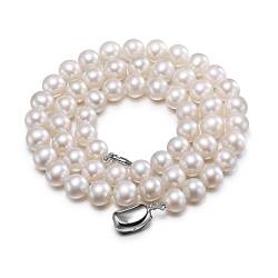 AXHNGUQB Ketten für Damen Echte runde Süßwasser-Perlenkette for Frauen, weiße natürliche Perlenketten for Brautfrauen erfüllen (Color : 45cm, Size : 9-10mm) von AXHNGUQB