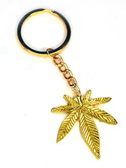AXLorange Hanfblatt Weed 420 Schlüsselanhänger golden von AXLorange