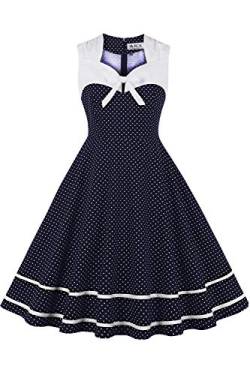 AXOE Damen 50er Jahre Kleid mit Punkten Elegant Hochzeit Cocktailkleid Dunkelblau Weiß Polka Gr.40, L von AXOE