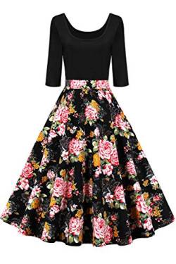 AXOE Damen 60er Jahre Kleid Festlich Rockabilly Langarm Abendkleid Farbe 11B, Gr.36, S von AXOE