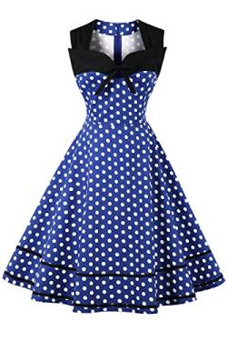 AXOE Damen 60er Jahre Polka Dot Retro Vintage Rockabilly Kleider Abendkleider Elegant für Hochzeit Blau Gr.42, XL von AXOE