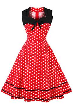 AXOE Damen 60er Jahre Polka Dot Retro Vintage Rockabilly Kleider Abendkleider Elegant für Hochzeit Rot Gr.36, S von AXOE