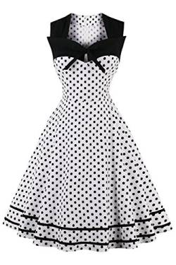 AXOE Damen 60er Jahre Polka Dot Retro Vintage Rockabilly Kleider Abendkleider Elegant für Hochzeit Weiß Gr.42, XL von AXOE