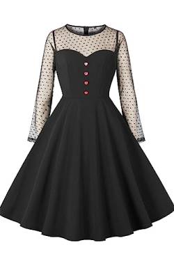 AXOE Damen Abendkleid Elegant für Hochzeit Langarm Kleid Festlich Midi Schwarz, Gr.40, L von AXOE