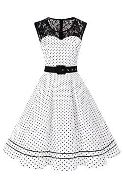 AXOE Damen Abendkleider Elegant für Hochzeit Festlich Kleid Vintage Weiß mit Schwarz Gepunktete, Übergröße 44, 3XL von AXOE