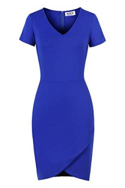 AXOE Damen Bodycon Kleid Bleistiftkleid Elegante Kurzarm Knielang für Sommer Marine Blau, Gr.46, 4XL von AXOE