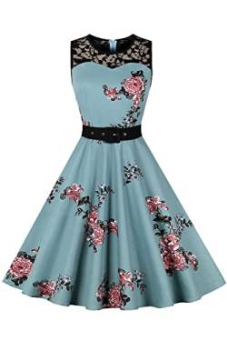 AXOE Damen Cocktailkleid Rockabilly Kleid Festlich Blumen Hochzeit F05, Gr.34, S von AXOE