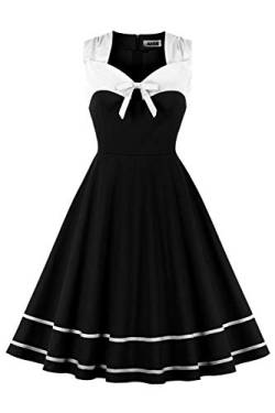 AXOE Damen Elegant Audrey Hepburn Kleid Rockabilly 60er Jahre Weiß Schwarz Gr.48, 3XL von AXOE