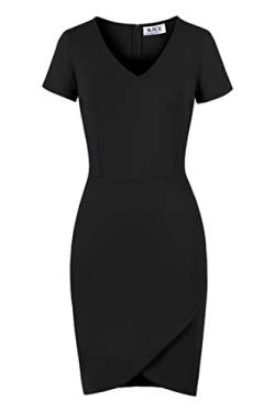 AXOE Damen Etuikleid Elegant für Hochzeit Cocktailkleid Cutout Kleid mit V Ausschnitt Knielang Schwarz, Gr.34, S von AXOE