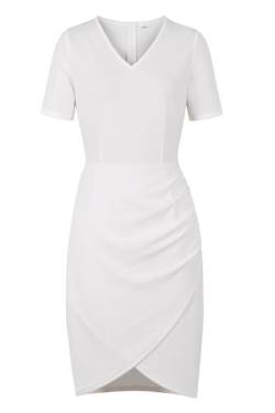 AXOE Damen Etuikleid mit Schlitz Elegant Kurzarm Schlankmachende Festliche Kleider Einfarbige Weiß, Gr.40, L von AXOE